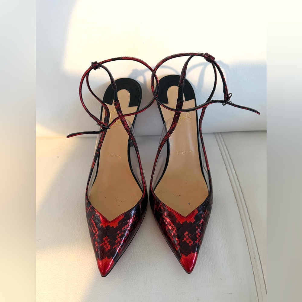 Christian Louboutin Red and Black Patterned Heels - Picture 3 of 10